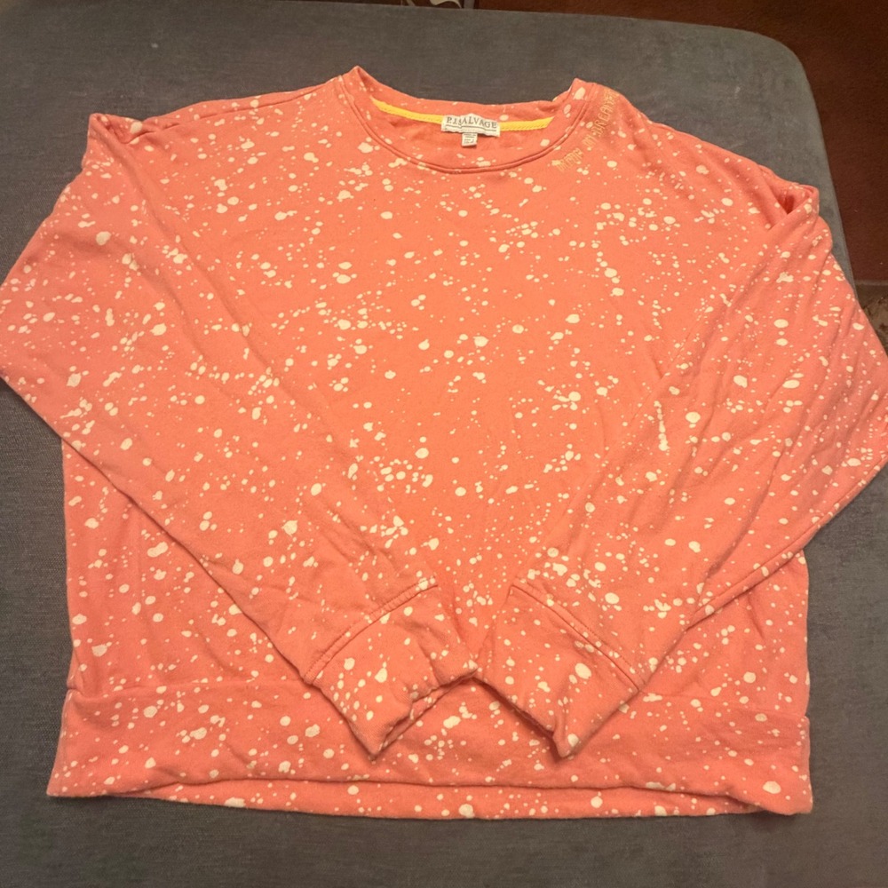 PJ Salvage Live Life‎ Cozy Coral Pink Paint Splatter Sweatshirt Small Cotton